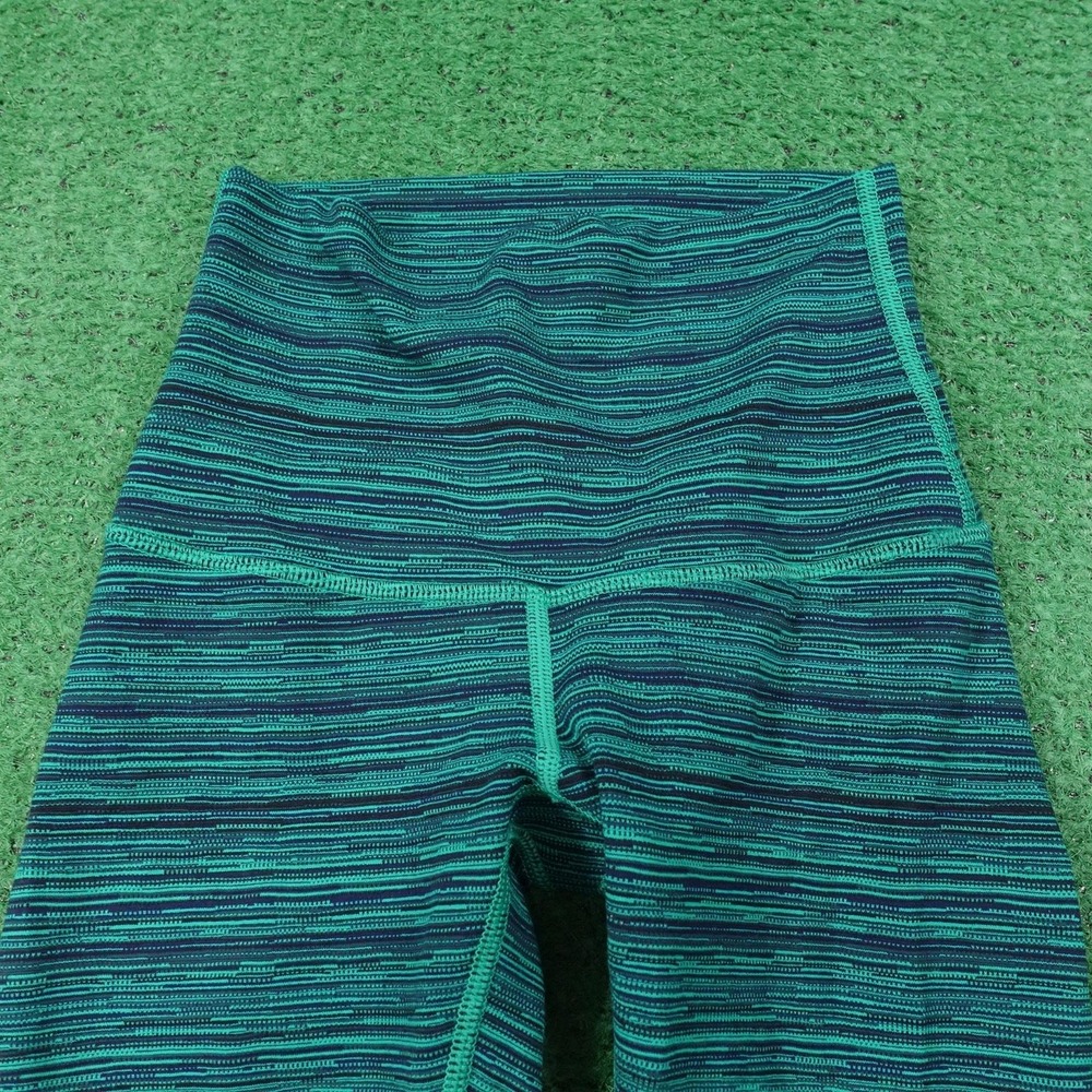 Lululemon Athletica Leggings Girls Size 2 Green Striped Knit Ankle Yoga Running‎ - Picture 2 of 7
